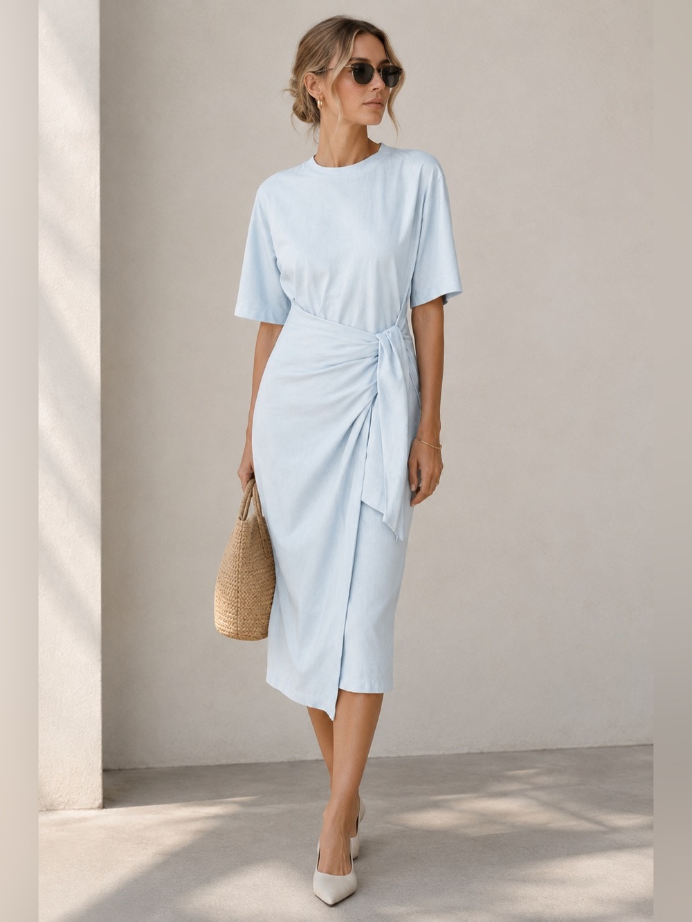 Modern Citizen Noa Organic Cotton Wrap Midi T-Shirt Dress size Small
